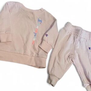 Champion Baby Girl Sweat Set|  Light Pink Fleece Sweatshirt and Joggers | 6-9M